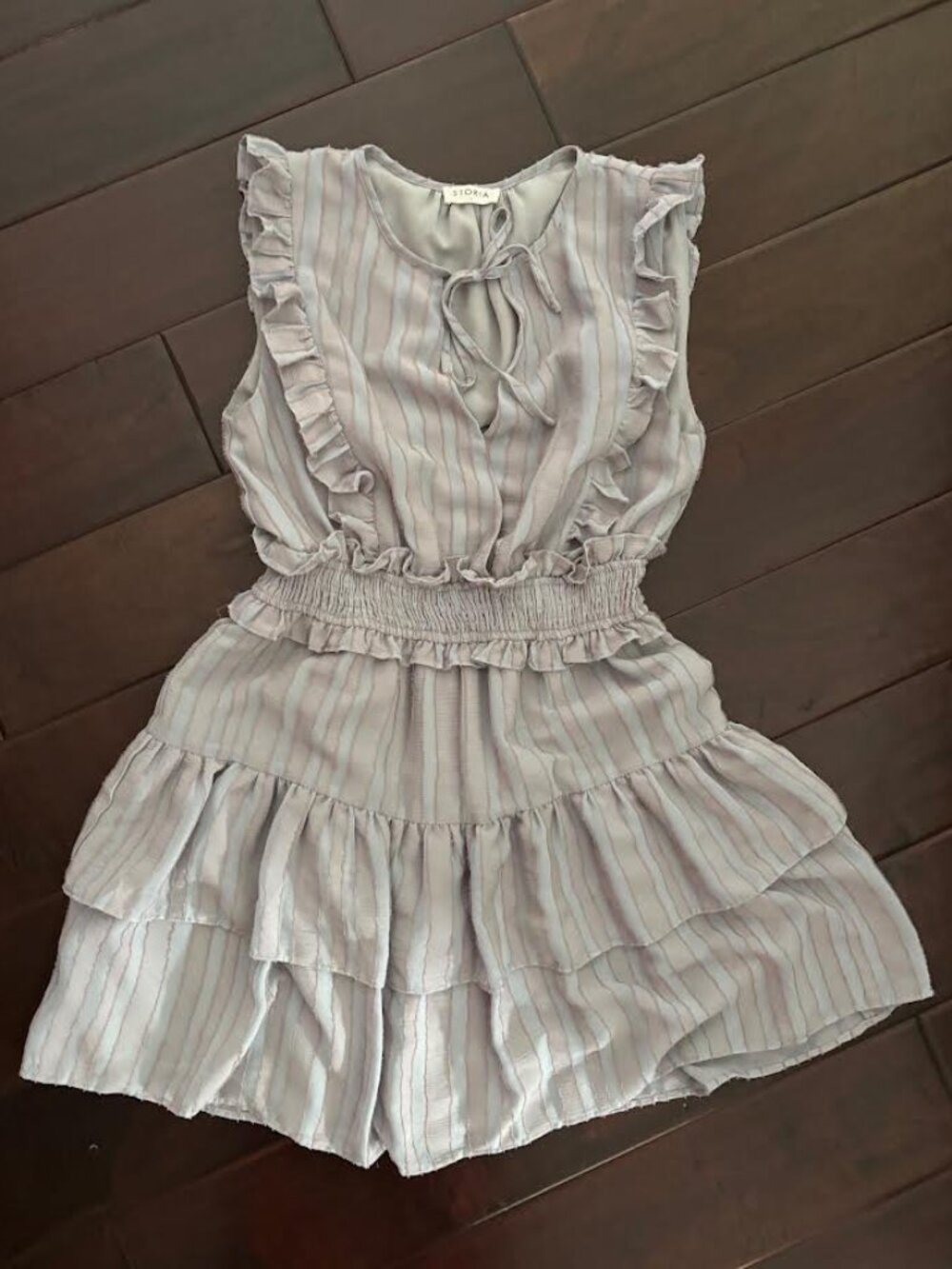 Storia Ruched Ruffle Pastel Stripe Dress Size Large